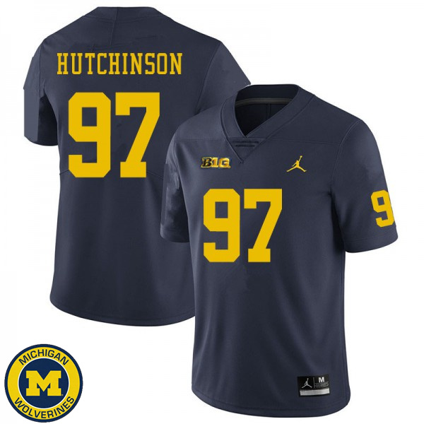 Men's Michigan Wolverines #97 Aidan Hutchinson Navy Embroidery Jersey